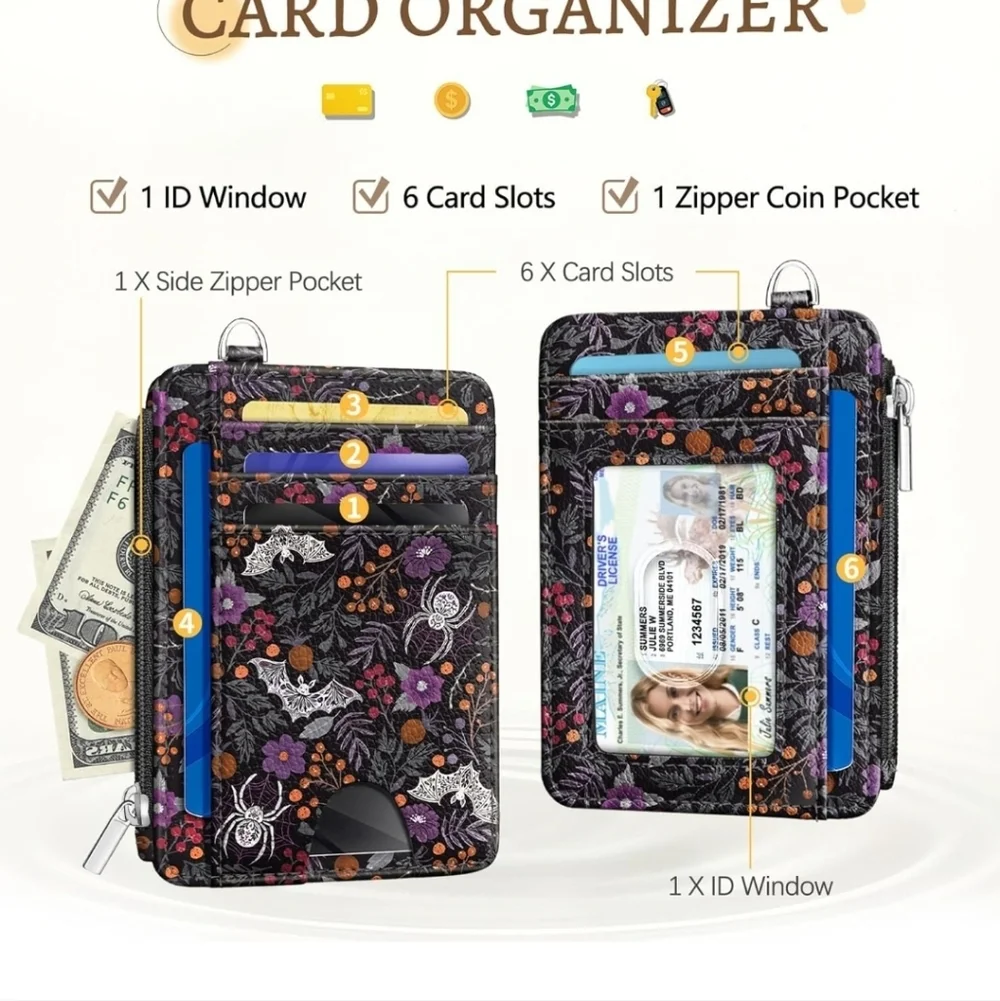 Floral Bat Design Phone Wallet Case